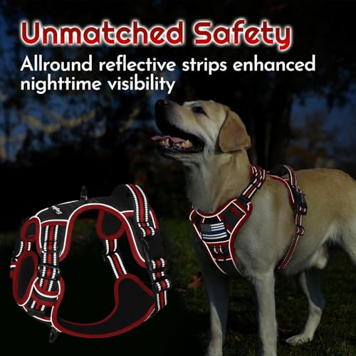 Eagloo Dog Harness Medium Sized, Easy Wearing with 3 Buckles, Adjustable No Pull Pet Harness with 2 Rings for Walking, No Chock Reflective Soft Padded Vest with Control Handle, Black & Red, M - color: Black & Red, size: Medium