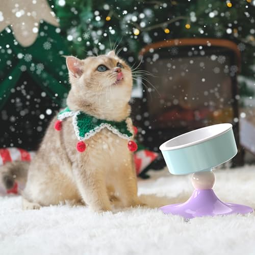 Ceramic Elevated Raised Cat Bowls,3 Heights Adjustable Raised Dog Bowl Stand for Indoor Cats and Small Dogs,15° Tilted Cat Food Feeding Dishes,Adjusts to 4.69", 5.98", 7.28" (Pink & White) - color: Lavender & Mint
