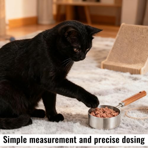 1/2 Cup Dog Food Scoop Measuring Cup with Wooden Handle, 125 Ml 304 Stainless Steel Pet Food Scoop Measuring Cups Cat Foods Measurings Cups