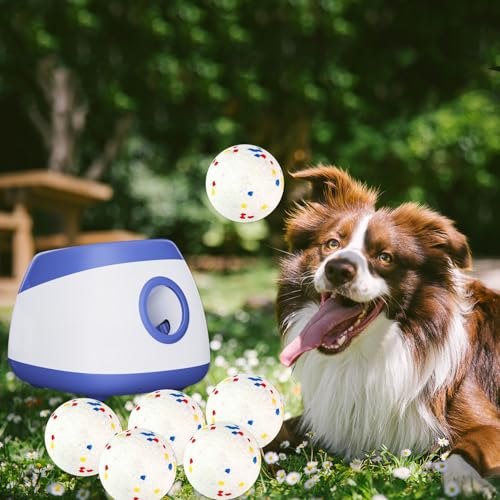 Automatic Dog Ball Thrower Launcher Interactive Toys, Auto Dog Ball Launcher for Medium to Large Dogs, Remote Control Tennis Balls Machine for Dogs, Pet Mental Stimulation Toys, with 6 Balls - color: blue