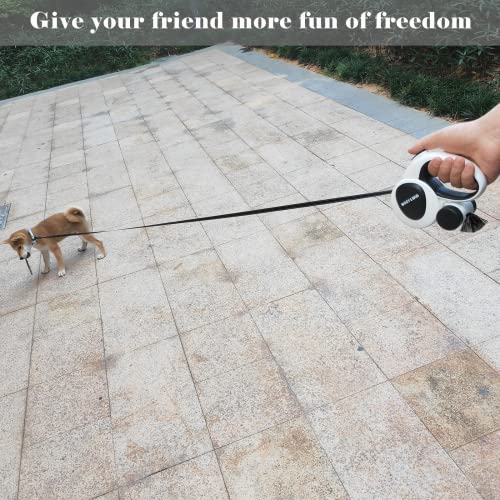 HCY&WLD Upgrade 4-in-1 Retractable Dog Leash with LED Light & Dispenser & Poop Bags, 16 ft Heavy Duty Dog Leash with Anti-Slip Handle for Dogs up to 44 lbs, 360° Tangle-Free, One Button Brake & Lock - size: Small