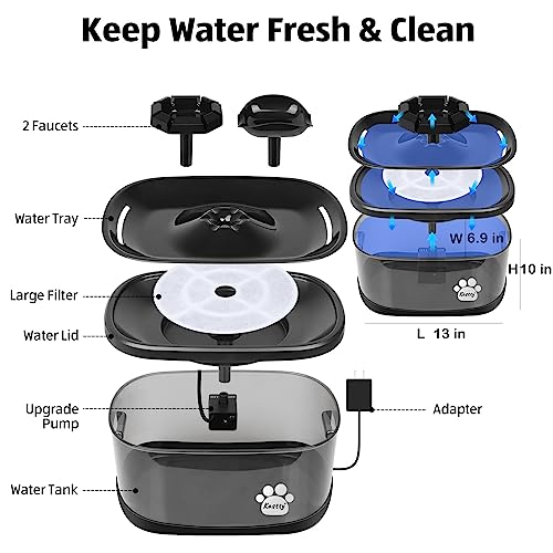 Kastty 6 Pack 18CM Larger More Activated Carbon Replacement F-ilters for 9L Large Dog Water Fountains, Food Grade, Made of Coconut Activated Carbon and PP Cotton, 6 + 6 P ump F ilters