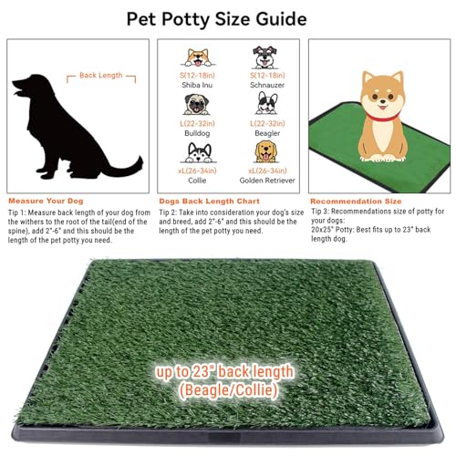 Dog Grass Pad with Tray 25"X20" - Artificial Turf Pet Potty for Apartment Balcony/Patio, Portable Fake Grass Litter Box for Dogs Training, Indoor/Outdoor Reusable Washable Pee Mat - size: 25"×20"