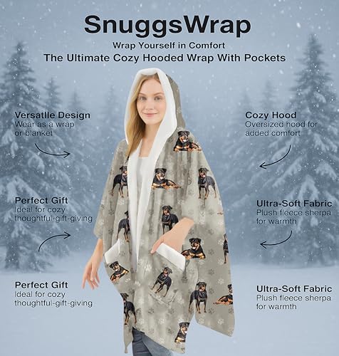 E&S Pets Sherpa Wearable Blanket Hoodie for Women – Soft Fleece Snuggs Wrap – 32 Dog & Cat Breeds – Warm Pet Lover Gifts - color: Rottweiler