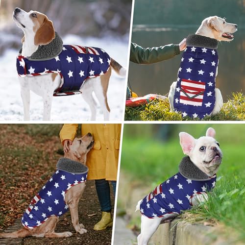 Petglad Dog Coat, Waterproof Dog Winter Jacket with Pocket, Reflective Adjustable Pet Snow Vest, Warm Cozy Fleece Sweater for Small Medium Extra Large Dogs - American Flag, L - color: USA Flag, size: L(Chest Girth:20.1-26.8")