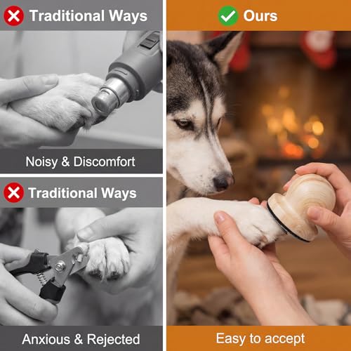 1 PCS Dog Nail File Board, Cat Nail File Wooden Handicraft with 6 Replaceable Sandpaper Pads, Stress-Free Grooming Tool for Dogs & Cats, Portable Pet Claw Care (Natural Wood)
