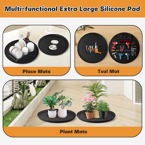 20" Silicone Pet Food Mat, 2PCS Waterproof Feeding Mat for Dog & Cat Extra Large Dog Bowl Mats with Raised Edge, Non-Slip, Protects Floors, Easy to Clean (Black) - size: 2pcs