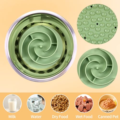 Slow Feeder Dog Bowls Insert, Bestalk Soft Silicone Slow Eating Feeder Insert with Suction Cups for Small, Medium and Large Dogs, Fit into Basic and Elevated Dog Bowls, Green - color: Green, size: M