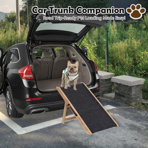 Wooden Foldable Dog Ramp for Small Dog Portable Pet Ramp,Car Ramp with Built-in Handle for Bed Car Couch Travel, 4 Adjustable Heights 9.8" to 18.1"