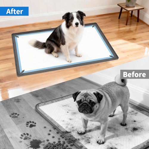 ALOOF Large Silicone Dog Pee Pad Holder 25x36 in, Puppy Potty Training Tray with Magnetic Snaps & Raised Edges, Non-Slip Floor Protector, Gray