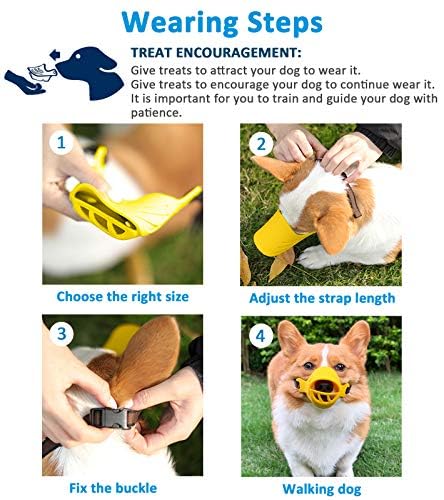 LUCKYPAW Dog Muzzle, Soft Duck Silicone Mouth Cover with Adjustable Strap for Small Medium Dogs, Best to Prevent Barking, Biting, and Chewing(Yellow,S) - color: Yellow, size: S