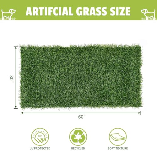 Grass Pad for Dogs, 60" x 30" Artificial Turf for Pets Potty Training, Fake Grass Mat with Drainage Holes, Easy to Clean, Large Turf Rug Outdoor Indoor Use - size: 60"L x 30"W