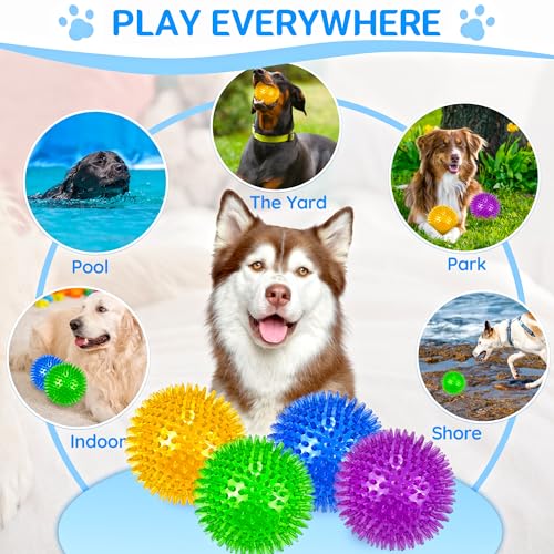 LECHONG 4-Pack Large Squeaky Dog Balls, 4.5" Rubber Spiky Dog Balls for Large Medium Aggressive Chewers Teeth Cleaning, Chew Toy for Training & Boredom Buster - size: L 4PACK