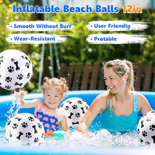 6 Pcs 12 Inch Inflatable Dog Paw Print Beach Balls for Kids Dog Pet Theme Birthday Party Favor Decorations Pool Toy PVC Beach Ball - style: Dog Paw
