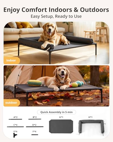 Cooling Elevated Dog Bed, 30x41.8 Raised Dog Bed with Removable Bolster Cushion, Breathable Mesh, Non-Slip Feet, and Metal Frame for Large Breeds Indoor Outdoor - size: Large