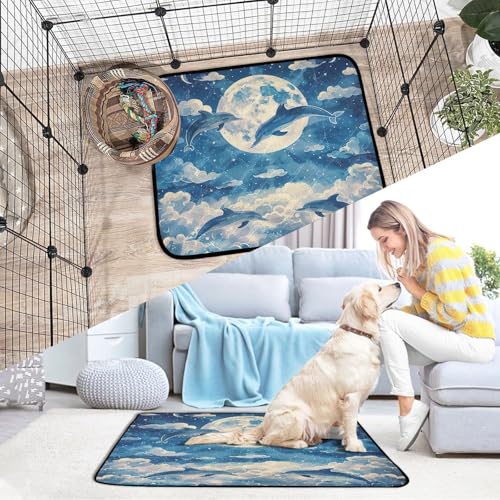 Qilmy Dolphin Pet Mat, Waterproof Reusable Dog Training Pad Anti-Slip Pet Creat Pad for Small Medium Large Dogs and Cats - size: Smallx3