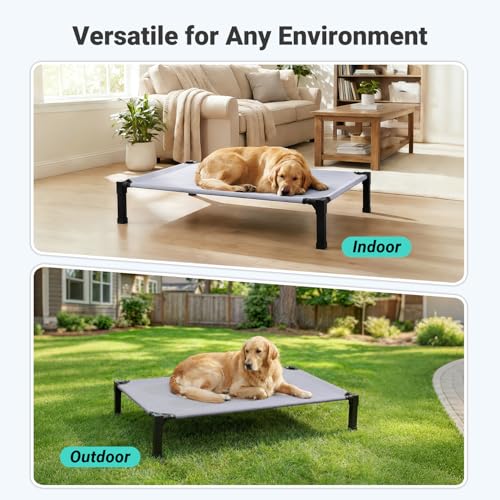 Niubya Elevated Outdoor Dog Bed, Cooling Elevated Pet Cot, Steel-Framed and Non-Slip Feet, Raised Dog Bed with Waterproof, Washable, Breathable Teslin Mesh, 51in - color: Grey, size: 51"L x 36"W x 9.4"H