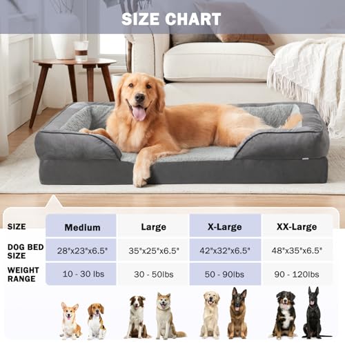 INVENHO Orthopedic Dog Beds Large Sized, XL Washable Dog Sofa with Egg-Crate Foam, Waterproof Lining and Non-Skid Bottom - color: Grey, size: XL (42"x 32"x 6.5")