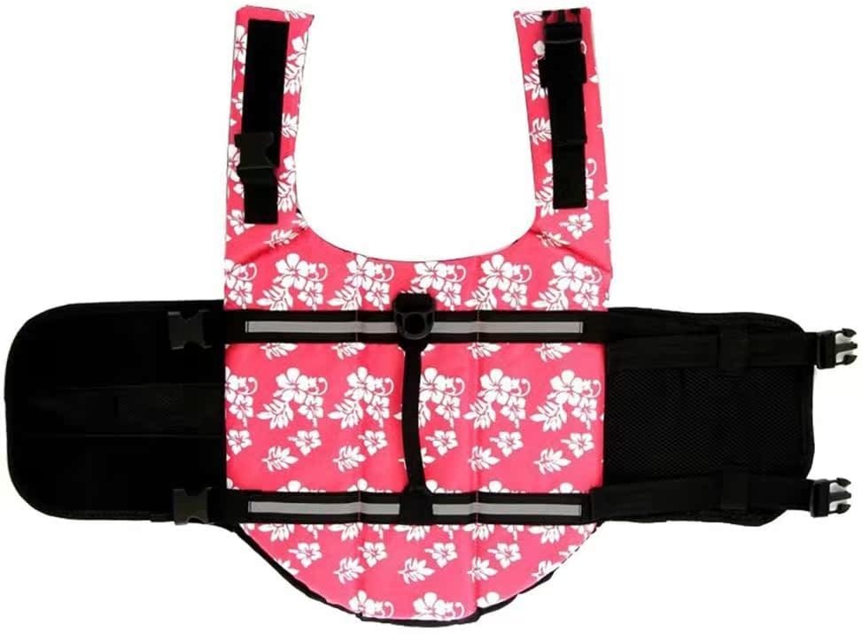 Izefia Dog Life Jacket Swimming Safety Coat Floatation Life Vest Life Saver with Handle for Small Dog Puppy Large Dog (Pink Flower, XXS) - color: Pink Flower, size: XX-Small