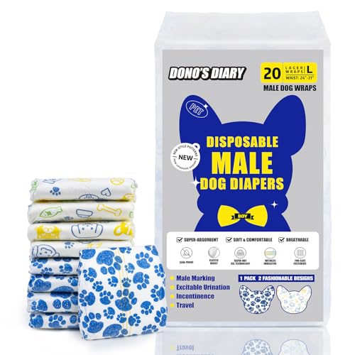 Dono Dog Diapers Male 60ct Disposable Male Dog Wraps Super Absorbent Doggie Puppy Diapers Rapid-Dry Technology Belly Bands for Male Marking, Excitable Urination, Training (Large) - size: Large