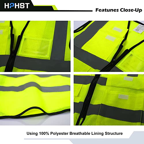 5 Pockets High Visibility Reflective Safety Vest,Zipper Front, Meets ANSI/ISEA Standards - color: Yellow-mesh, size: Medium