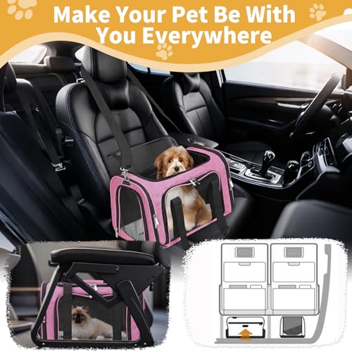 Soft-Sided Cat/Dog/Pet Carrier, Collapsible Pets Travel Carriers for Big Cats/Small Dogs with Shoulder Strap & Removable Mat, Mesh Puppy Carry Bag, Up to 16 Lbs, TSA Airline Approved (Pink) - color: PINK, size: 17"L x 11"W x 11"H
