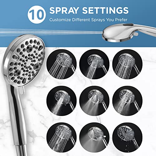 MakeFit Dual Handheld Shower Head Combo, 2-in-1 Rain Shower Heads System 8 Inch Rainfall Shower Head and 10 Modes High Pressure Hand Held Showerhead with Built-in Power Wash - color: Chrome, size: 8 Inch Standard