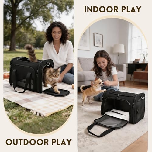 Cat Carrier Soft, Dog Carriers for Small Dogs/Large Cats (Up to 16lbs), with High Breathability, Shoulder Strap, Removable Pad, Pet Carrier Airline Approved, for Home Outdoor Travel (Black) - color: Black