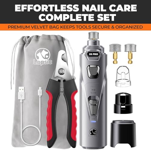 Whisper Quiet Dog Nail Grinder with 4 LED Lights, Safe & Stress-Free for Sensitive Dogs Cats of All Breeds & Sizes, 3 Grinding Bits, 3-Speed, Pet Nail Trimmers, Rechargeable Painless Grooming Kit Grey - color: Grey