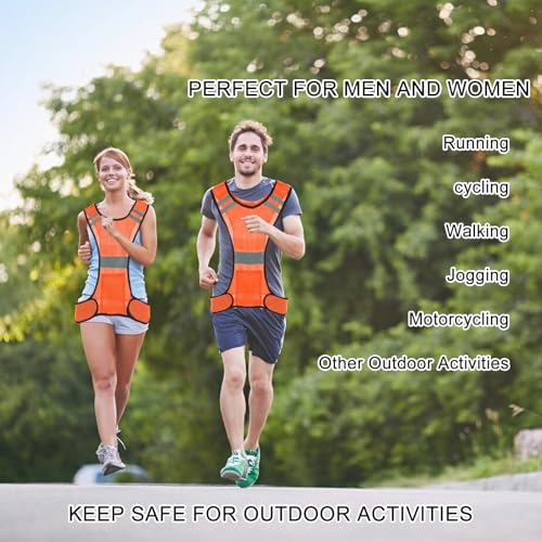 Ptwola Reflective Running Vest High Visibility Running Gear with Large Pocket Night Lightweight Reflective Safety Vest - color: Orange