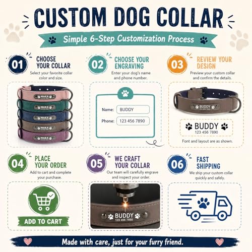 Personalized Anti-Lost Leather Dog Collar with Engraved Nameplate | Heavy duty metal buckle and clear laser marked ID. Features a smooth leather lining to protect fur during daily walks. - size: L: Adjustable Neck 14.17-18.11", Width 0.98"