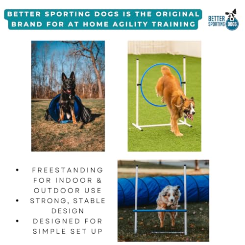 Better Sporting Dogs Complete Starter Agility Set for Dogs | 5 Piece Dog Agility Kit | Agility Jump | Tire Jump | Weave Poles | 10’ Tunnel with Sandbags | Pause Box