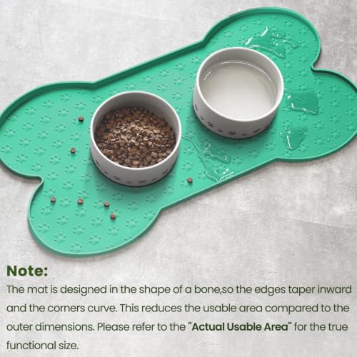 PWTAA Dog Food Mat Anti-Slip Silicone Dog Bowl Mat Thicker Pet Placemat Waterproof Cat Feeder Pad with Raised Edge Puppy Kitten Feeding Mats Suitable Small Medium-Sized Dogs Cats Eating Tray - 2PCS - color: Green, size: 19.4" x 9.8"-2PCS