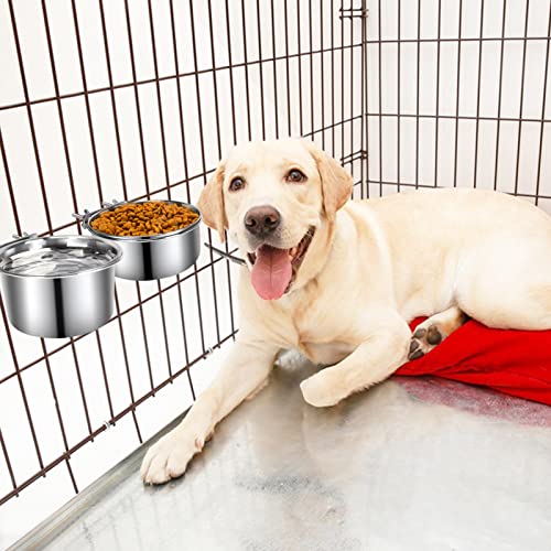 Dog Crate Water Bowl, 2 pcs Stainless Steel Large Dog Bowls 40oz & 60oz, Durable Anti-Spill Pet Metal Bowls for Cage Kennel Crate, Hanging Water/Food Bowl for Medium & Large Dogs - color: 2pack silver