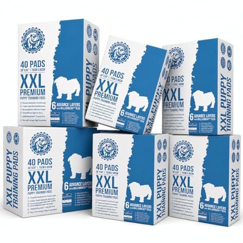 Bulldogology Premium XXL Puppy Pee Pads with Adhesive Sticky Tape Extra Large Dog Training Wee Pads 6 Layer Absorbent Bullsorbent Technology White 240 Count 30 x 36 - size: 240-Count (30x36)