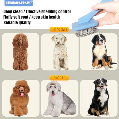 Dog Slicker Brushes for Poodles,Doodles,Goldendoodles,Bernedoodle.Dog Brushes for Thick Long Curly Fur Deshedding,Fluff,Grooming.Remove Loose Fur Quick Easy.Long Pin Slicker Brush.Wooden(Large) - color: Blue