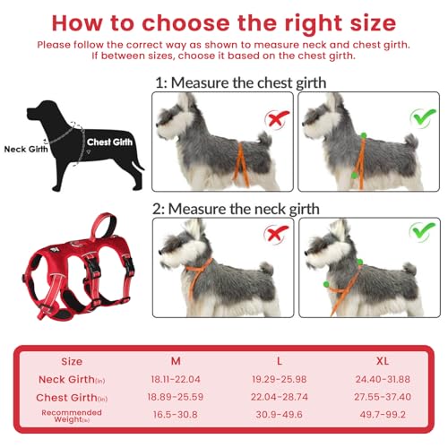 Escape Proof Dog Harness and Leash Set,Soft Padded Full Body Pet Harness, No Pull Reflective Adjustable Dog Vest with Handle, Easy Control Dog Harness for Medium Large Dogs Training Walking Running - color: Red, size: M
