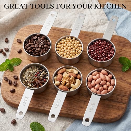 2 Pcs 1/4 Cup Scoop, 60ml 2oz Stainless Steel Measuring Cup Single Metal Dog Cat Food Scoop Coffee Measuring Cups Measure Cups for Cooking, Baking, Kitchen, Wet and Dry Ingredients, Dishwasher Safe