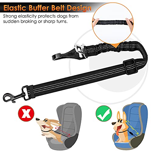 SlowTon Dog Seat Belt for Car, Adjustable 3 in 1 Dog Seatbelt with Elastic Bungee Buffer, Nylon Heavy Duty Dog Car Harness Reflective Safety Tether Leash with Latch Hook Clip Black - color: Black