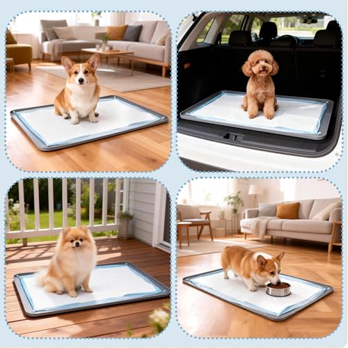 Pee Pad Holder, Silicone Dog Puppy Pad Tray for DogTraining Pads Non-Slip Leak-Proof High Edge Mat, Dog Potty Tray for Home Floor Protection- Grey 25" x 36" - size: 36"L x 25"W