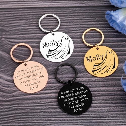 Personalized Halloween Ghost Dog Tag–Custom Engraved Pet ID Nameplate for Dogs and Cat–Ghost Shape Tag with Pet Name on Front and Address Phone on Back–Cute Spooky Halloween Collar Accessory(Style 3) - style: Style 3