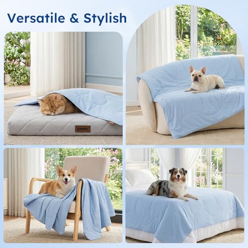 ZOMISIA Premium Cooling Blanket for Large Dogs - Q-MAX>0.5 Breathable Washable Dog Cooling Mat, Travel Soft Pet Summer Essentials, Blue, 50"x60" - color: Blue, size: XL(50x60")
