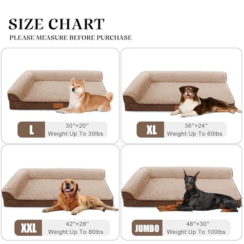Orthopedic XL Dog Bed Large Sized Dog 42''X28'', Waterproof L Bolster Egg Crate Foam Big Pet Crate Beds with Washable Removable Cover, Non-Slip Soft Pet Couch Sleep Mat, Brown - color: Brown, size: XL:42x28x3.5 IN