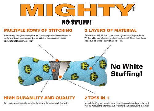 MIGHTY- No Stuff Bone-Red– Squeaky Plastic Core. 2-in-1 Toy. Made Durable & Floats, Strong & Tough. Interactive Play Dog Toy (Tug, Toss & Fetch) - color: Red