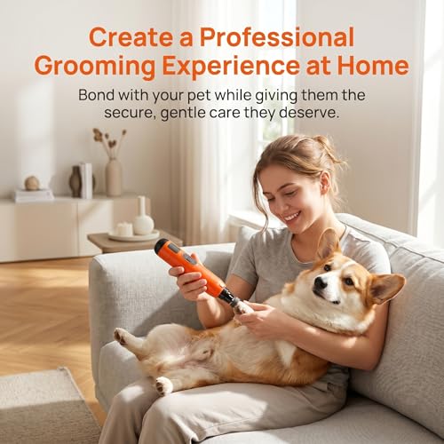 Dog Nail Grinder Quiet, 5-Speed Pet Nail Grinder with LED Light, Rechargeable Electric Dog Nail Trimmer for Small Medium Large Dogs & Cats, 2 Replacement Heads, Orange