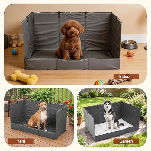 Foldable Dog Litter Box with High Walls, Waterproof Indoor Dog Potty Tray with 4-Inch Baffle, 33.5"×23.6"×15.9" Dogs Pee Pad Holder for Puppies Small and Medium Dogs