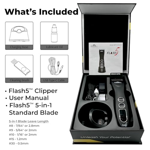 Kenchii Flash 5 Matte Black 5-in-1 Pet Grooming Clipper Digital LCD Stay-Cool Blade Precision Pet Grooming Trim, Shape, Sleek and Ergonomic Design - color: Matte Black