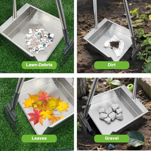 Metal Dog Pooper Scooper with Long Handle Rake and Tray Set for Large Dogs. | Heavy Duty Stainless Steel poop scooper for dogs Suitable for Yard, Garage ,Grass, Dirt & Gravel and Multi-Dog Families