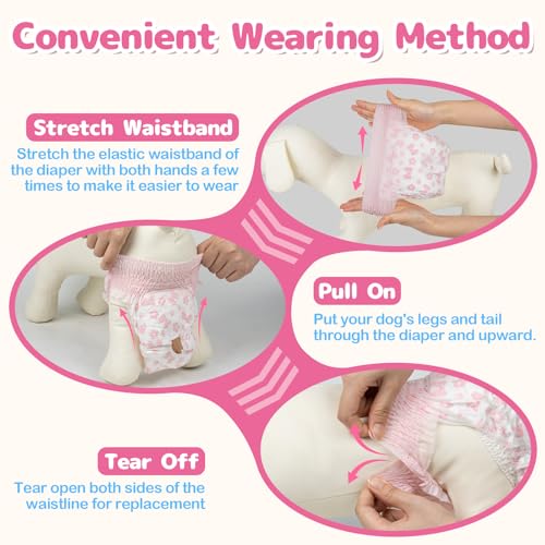 Dono Disposable Pull It Up Female Dog Diapers, 360° Stretchy Waist Puppy Diapers, Super-Absorbent Doggie Diapers with Rapid-Dry Technology Leak-Proof Design for Doggy in Heat Period, S 10 Pcs - size: S(Waist 9"-17")