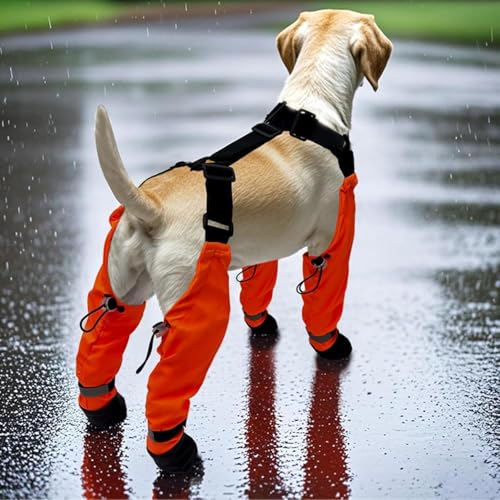 Dog Suspender Boots, Large Dog Rain Boots, Waterproof Dogs Boot Legging Pants, Anti-Slip Dogs Paw Protectors Stay-On Shoes with Suspenders for Outdoor Walk, Rain, Snow, Hike, Hot Pavement(L,Orangec) - size: Large